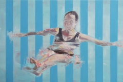 In troubled waters - learning how to float, Oil on canvas, 100cm x 180cm, 2023